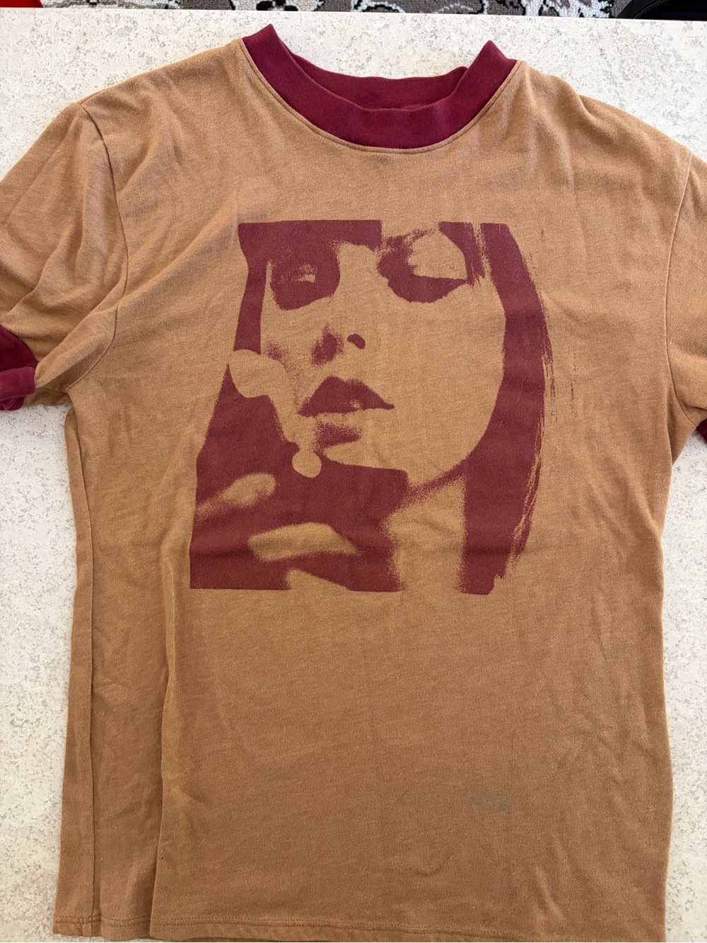 Official Taylor Swift store Women’s Brown ringer Graphic Tee with Maroon Artwor